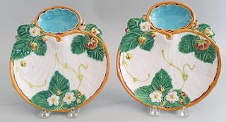 Pair of 19th Century Minton's Majolica Strawberry Dishes