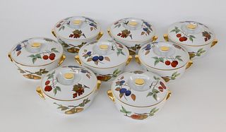 8 Royal Worcester Fine Porcelain Casseroles in the "Evesham" Pattern
