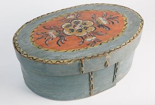 Scandinavian Decorated Oval Band Box, 19th Century