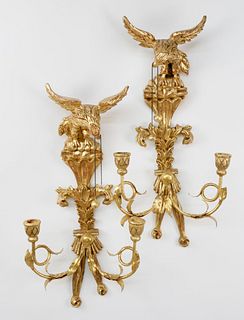 Pair of Italian Carved and Gilt Wood Eagle Candle Sconces, 20th Century