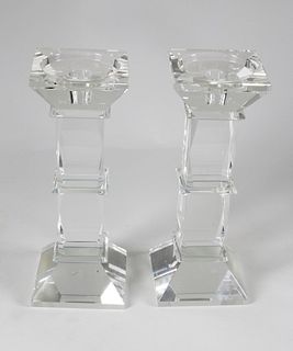 Pair of Crystal Column Candlesticks by Shannon