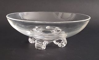 John Dreves Signed Steuben Clear Crystal Scroll Footed Bowl