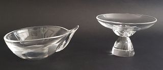 Signed Steuben Clear Crystal Serving Bowl and Compote