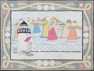 Claire Murray Hooked Rug "Rainbow Fleet at Brant Point Nantucket"