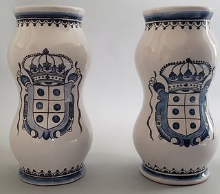 Pair of Vintage Portuguese Coat of Arms Decorated Vases