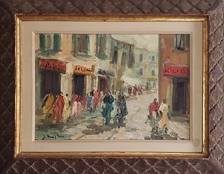 Antique Oil on Panel "Porta Nolana Napoli Street Scene"