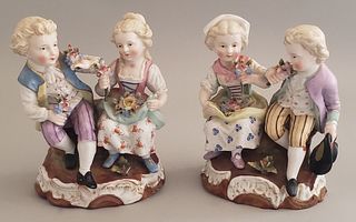 Pair of Sitzendorf German Porcelain Children Group, circa 1887-1900