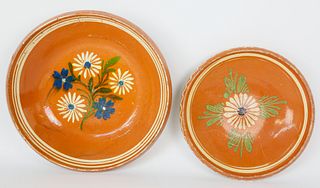 Two Antique Swedish Floral Painted Ceramic Shallow Basins, circa 1890
