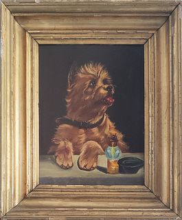 Oil on Board Portrait of a Yorkshire Terrier, 19th Century