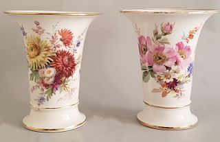 Pair of Meissen Floral Decorated Beaker Vases