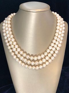 White Fresh Water Pearl Triple Strand Necklace