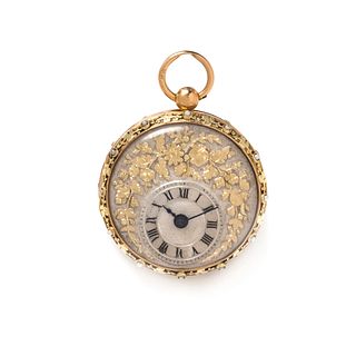 FRENCH, 18K BICOLOR GOLD, IMITATION PEARL AND PASTE OPEN FACE POCKET WATCH
