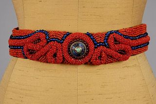 ETHNOGRAPHIC BEADED BELT with STONE ORNAMENT, 20th C.