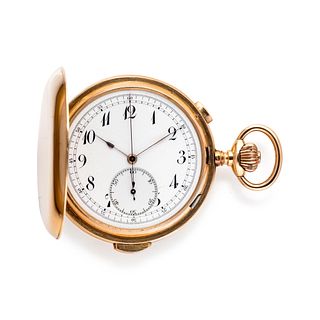 18K YELLOW GOLD QUARTER REPEATER CHRONOGRAPH HUNTER CASE POCKET WATCH