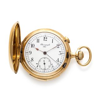 18K YELLOW GOLD MINUTE REPEATER CHRONOGRAPH HUNTER CASE POCKET WATCH