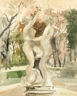Randall Davey, Untitled (Statues in a Garden)