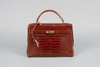 REVILLON REPTILE EMBOSSED KELLY STYLE BAG.