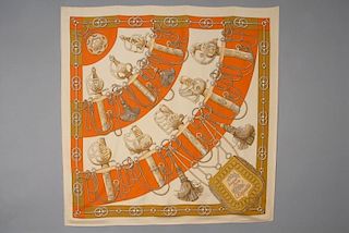 HERMES CLIQUETIS PRINTED SILK SCARF, ISSUED 1972.