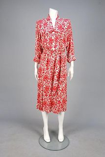SAINT LAURENT RIVE GAUCHE PRINTED SILK DAY DRESS, 1980s.