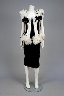 TAN GIUDICELLI COCKTAIL DRESS with FEATHERS, 1980s.