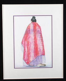 R C Gorman Navajo Woman In Red Blanket Print