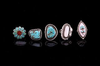 Navajo Mother of Pearl & Turquoise Ring Collection