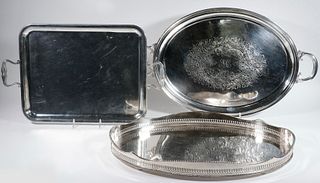 (3) SILVER-PLATE SERVING TRAYS