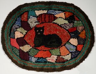 FIGURAL HOOKED RUG WITH CAT - 22" x 30"