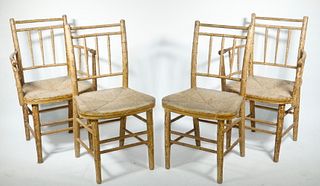 SET OF (4) BAMBOO TURNED COUNTRY SHERATON DINING CHAIRS