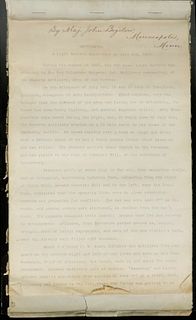 TYPED ACCOUNT OF CIVIL WAR ACTION AT GETTYSBURG BY MAJOR JOHN BIGELOW IN COMMAND OF THE 9TH MASS LIGHT ARTILLERY