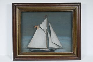19TH C. FOLK ART SHIP DIORAMA IN SHADOWBOX FRAME