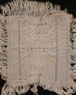 THREE-PIECE MACRAME BEDCOVER SET, PROBABLY SAILOR-MADE