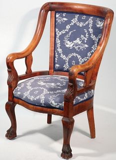 CARVED AND UPHOLSTERED ARMCHAIR