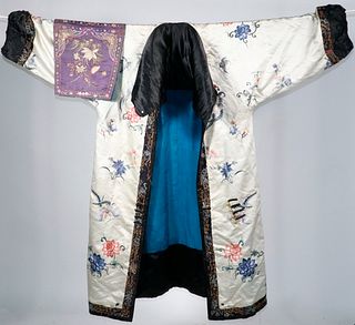 CHINESE EMBROIDERED SILK ROBE & SMALL TEXTILE