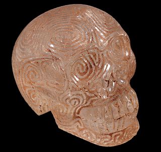 LARGE CARVED CRYSTAL SKULL WITH INCISED DECORATION