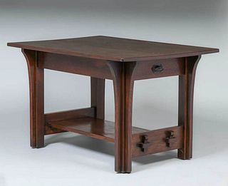 Limbert Two-Drawer Long Corbels Library Table c1910