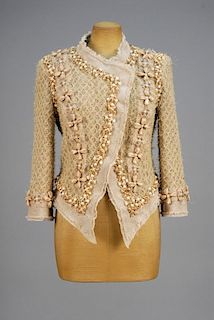 CHANEL LINEN BLEND JACKET with PEARLS.