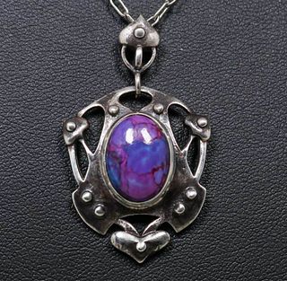 Art Nouveau Sterling Silver Purple Glass Pendant