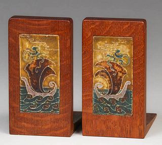 Ohio Arts & Crafts Oak & Ceramic Galleon Ship Tile
