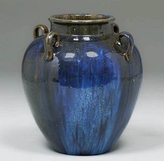 Large Fulper Pottery Chinese Blue Flambe Four-Handled
