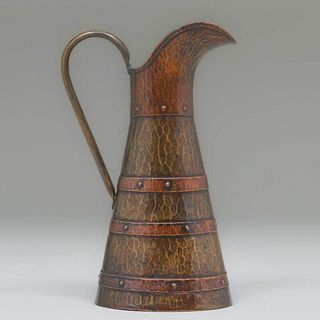 Russian Arts & Crafts Hammered Copper & Brass Pitcher