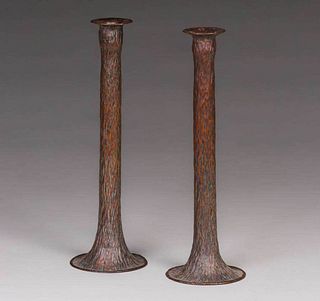 Edward Ball Hammered Copper Candlesticks c1918-1919