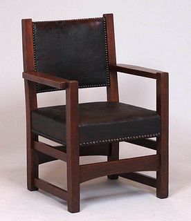 Gustav Stickley #1303a Leather-Back Armchair c1903