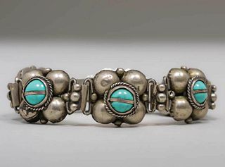 Mexican Silver & Turquoise Link Bracelet