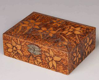 Arts & Crafts Pyrography Box Exquisite Carved Floral