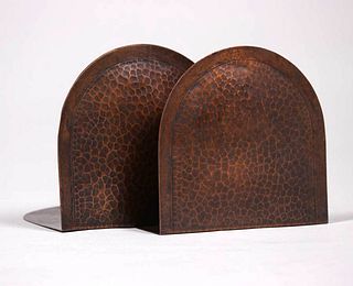 Gustav Stickley Hammered Copper Bookends c1910