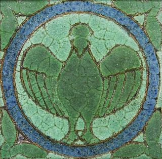 Grueby Faience Three-Color Bird Tile c1905