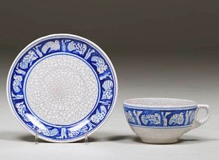 Dedham Pottery Turkey Tea Cup & Saucer c1910s