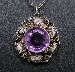 A&C Grapevine Sterling Silver 10k Gold Amethyst Pendant