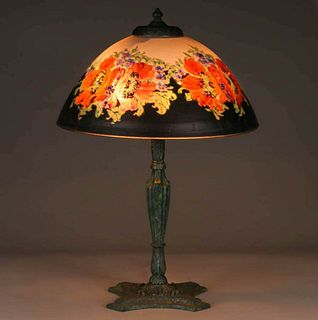 Arts & Crafts Period Reverse-Painted Poppy Lamp c1920s